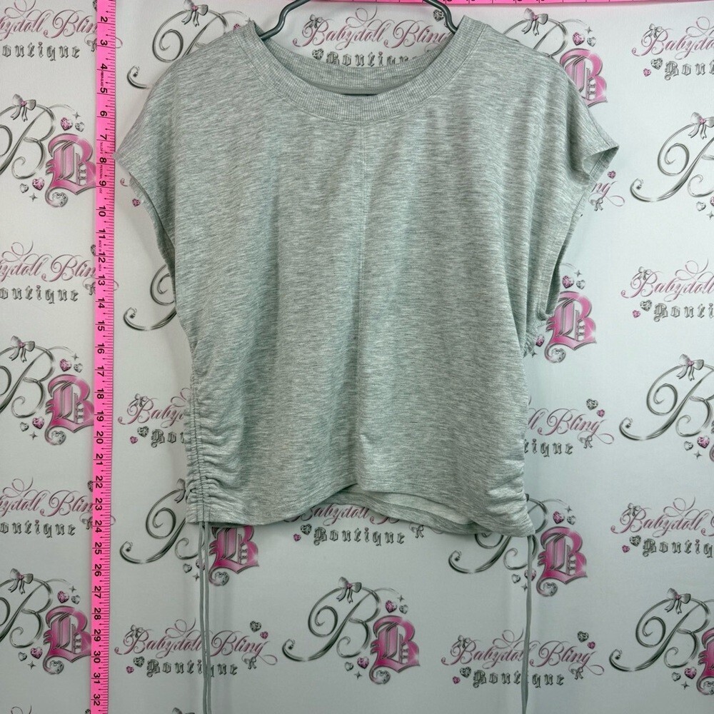 Joe Fresh T-shirt tie up rutched sides Light Gray Short Sleeve Ruched Side Tee